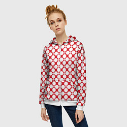 Толстовка на молнии женская Красно белый узор в клетку и горох, цвет: 3D-белый — фото 2