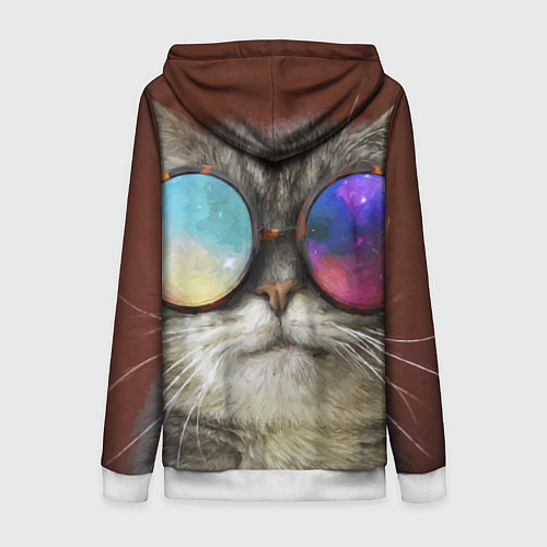 Женская толстовка на молнии A Cat with multicolored glasses / 3D-Белый – фото 2
