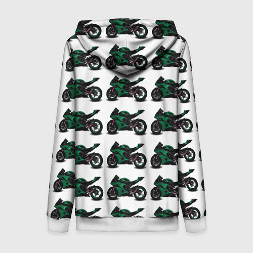Женская толстовка на молнии Motorbike dark green / 3D-Белый – фото 2