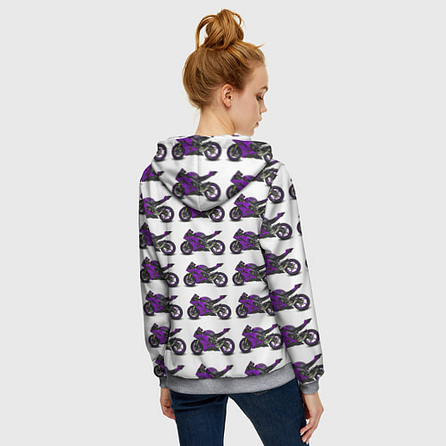 Женская толстовка на молнии Motorcycle purple / 3D-Меланж – фото 4