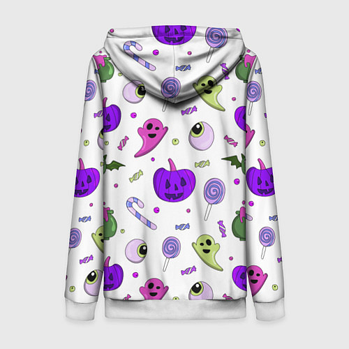 Женская толстовка на молнии Halloween purple pumpkin pattern / 3D-Белый – фото 2