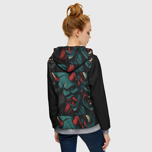 Женская толстовка на молнии Демоны Они - нейроарт / 3D-Меланж – фото 4