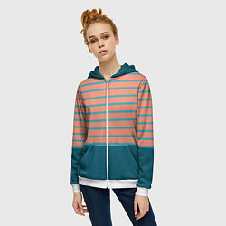 Толстовка на молнии женская Полосатый мандариновый морской рассвет с однотоном, цвет: 3D-белый — фото 2