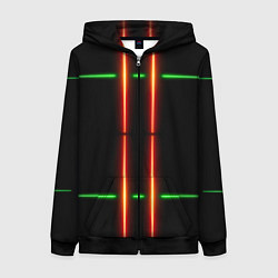 Толстовка на молнии женская Neon green black red line, цвет: 3D-черный