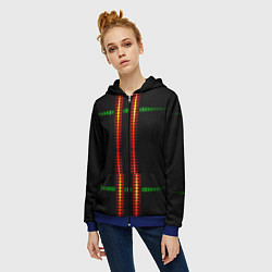 Толстовка на молнии женская Neon black green circles, цвет: 3D-синий — фото 2