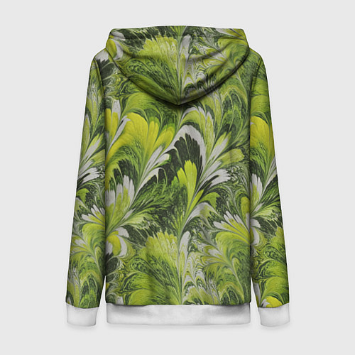 Женская толстовка на молнии Мраморный абстрактный паттерн - зеленые и желтые о / 3D-Белый – фото 2