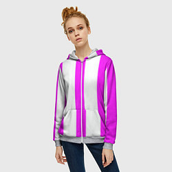 Толстовка на молнии женская Color white pink lines, цвет: 3D-меланж — фото 2
