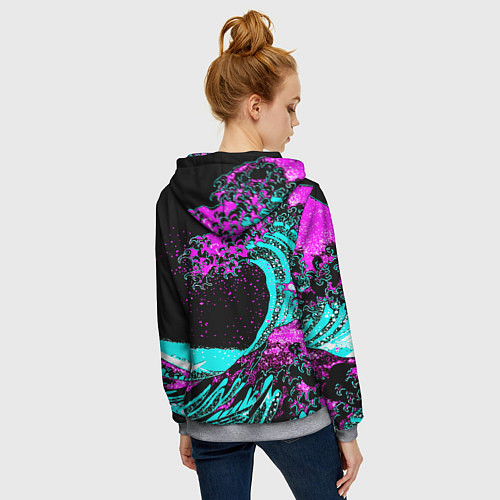 Женская толстовка на молнии Doom самураи неоновая волна / 3D-Меланж – фото 4