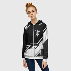 Толстовка на молнии женская Doom geometry black, цвет: 3D-белый — фото 2