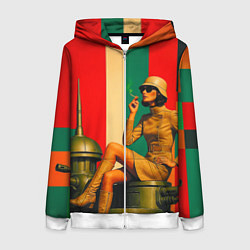 Женская толстовка на молнии Милитари девушка на оружейной башне ретрофутуризм