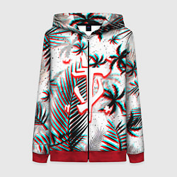 Толстовка на молнии женская Doom тропики глитч, цвет: 3D-красный