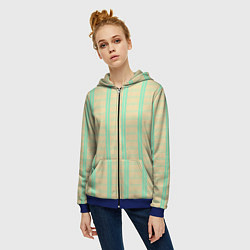 Толстовка на молнии женская Color beige cage blue stripes, цвет: 3D-синий — фото 2