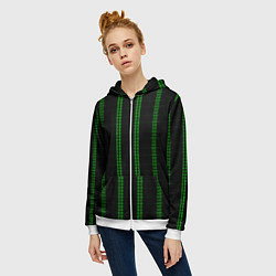 Толстовка на молнии женская Color black cage green stripes, цвет: 3D-белый — фото 2