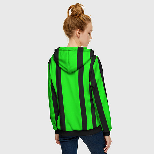 Женская толстовка на молнии Color black and green stripes / 3D-Черный – фото 4