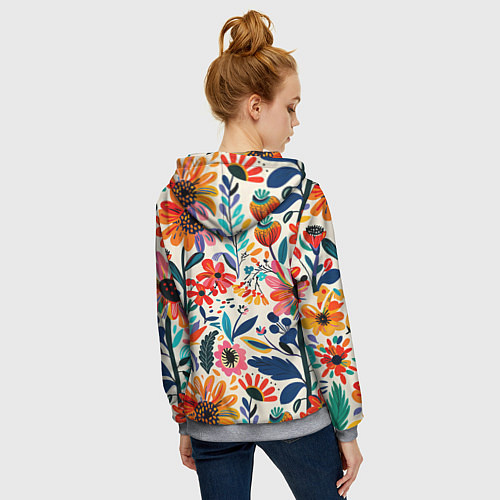 Женская толстовка на молнии Простые цветы / 3D-Меланж – фото 4