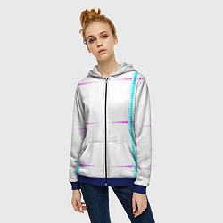 Толстовка на молнии женская Color white blue pink stripes, цвет: 3D-синий — фото 2
