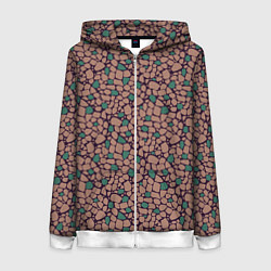 Женская толстовка на молнии Мелкий мозаичный коричневый зеленый узор хакки