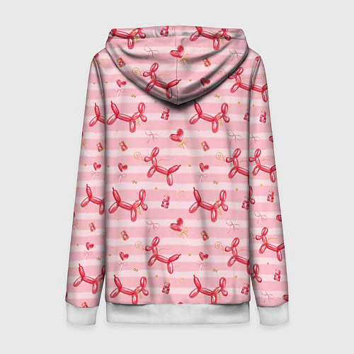 Женская толстовка на молнии Красные шарики-собачки на розовых полосках / 3D-Белый – фото 2