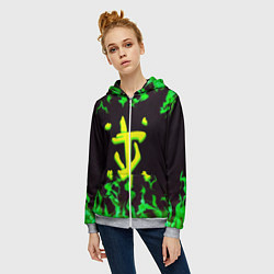 Толстовка на молнии женская Doom зелёный огонь, цвет: 3D-меланж — фото 2