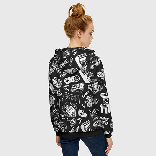 Женская толстовка на молнии Retro gamer pattern / 3D-Черный – фото 4