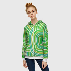 Толстовка на молнии женская Абстрактный узор зеленый, цвет: 3D-белый — фото 2