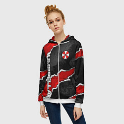 Толстовка на молнии женская Umbrella corp - разрывы, цвет: 3D-белый — фото 2
