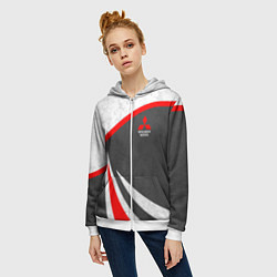 Толстовка на молнии женская Mitsubishi - красный и серый, цвет: 3D-белый — фото 2