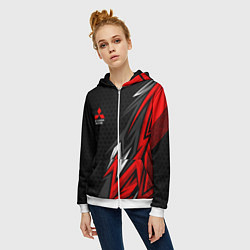 Толстовка на молнии женская Митсубиси - спортивный красный, цвет: 3D-белый — фото 2