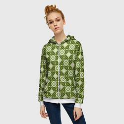 Толстовка на молнии женская Текстура из ромбов зеленая, цвет: 3D-белый — фото 2