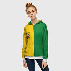 Толстовка на молнии женская Новокузнецк, зелёно-жёлтый, герб и надпись на спин, цвет: 3D-белый — фото 2