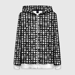 Толстовка на молнии женская Любовь смерть и роботы, глитч символ паттерн, цвет: 3D-белый