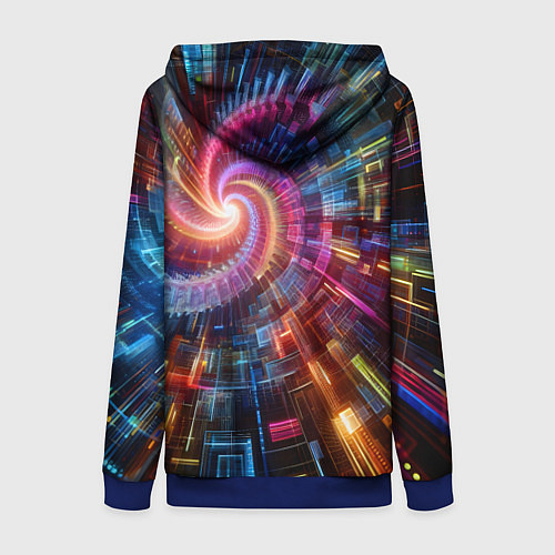 Женская толстовка на молнии Fractal neon spiral - ai art fantasy / 3D-Синий – фото 2