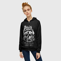 Толстовка на молнии женская Черный клевер череп, цвет: 3D-черный — фото 2
