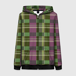 Женская толстовка на молнии Сливово-зелёная клетка
