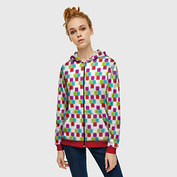 Толстовка на молнии женская Цветные блоки на белом, цвет: 3D-красный — фото 2