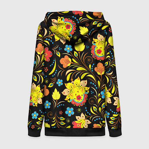 Женская толстовка на молнии Хохлома узор / 3D-Черный – фото 2