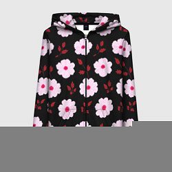 Женская толстовка на молнии Чёрный в светлый розовый цветочек паттерн