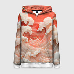 Толстовка на молнии женская Японские красные волны, цвет: 3D-белый