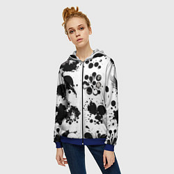 Толстовка на молнии женская Чёрно-белые кляксы - абстракция, цвет: 3D-синий — фото 2