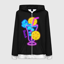 Толстовка на молнии женская Night beach, цвет: 3D-белый