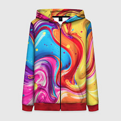 Женская толстовка на молнии Смесь красно-жёлто-голубых масляных красок абстрак