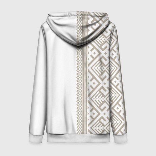 Женская толстовка на молнии Узоры славянские в бежевом цвете / 3D-Белый – фото 2