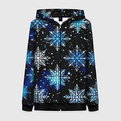 Женская толстовка на молнии Стилизованный чёрно-синий со снежинками