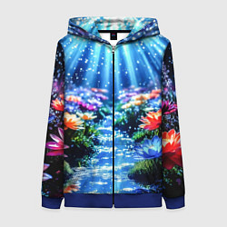 Толстовка на молнии женская Цветы на глубине освещённые лучами, цвет: 3D-синий