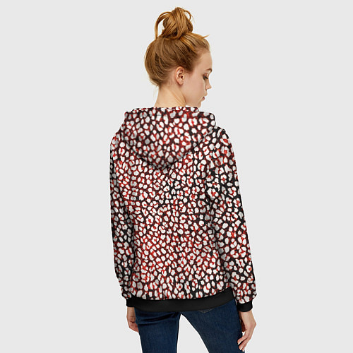 Женская толстовка на молнии Тёмный красный с белыми пятнышками / 3D-Черный – фото 4