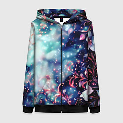 Женская толстовка на молнии Магические цветы сине-зелёный