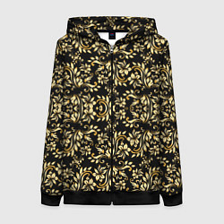 Толстовка на молнии женская Народная русская роспись - позолота паттерн, цвет: 3D-черный