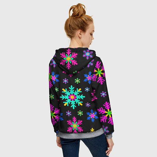 Женская толстовка на молнии Снежинки ретро / 3D-Меланж – фото 4