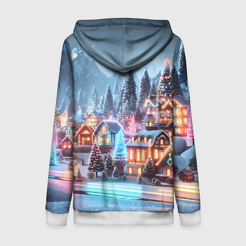 Женская толстовка на молнии Городок в новогодних огоньках / 3D-Белый – фото 2