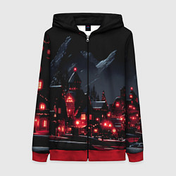 Женская толстовка на молнии Новогодняя ночь и красные гирлянды